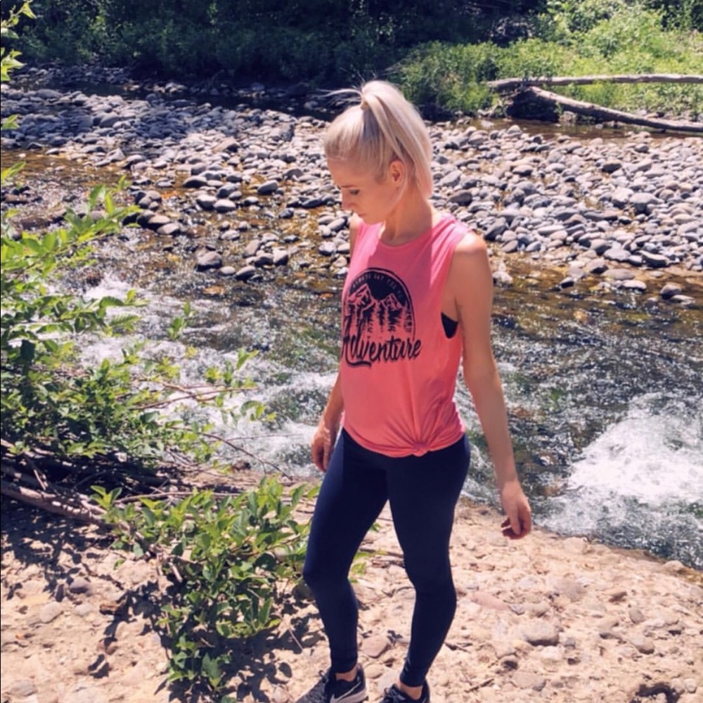Adventure graphic tank top in black or pink